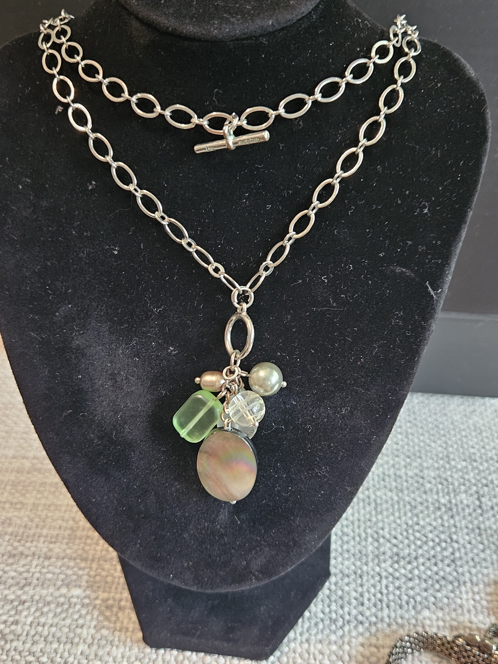 Lia Sophia Silver-Tone Layered Necklace with Green and Iridescent Charms
